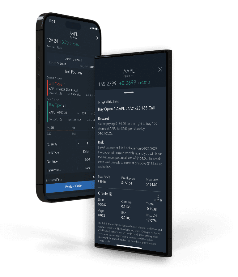 Mobile view of option data